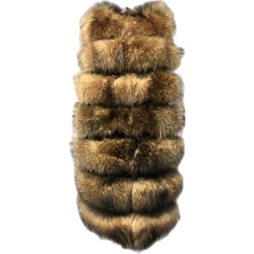 QIUCHEN PJ8051-2 2020 New arrival real raccoon fur women winter long vest real fur jacket thick raccoon fur vest