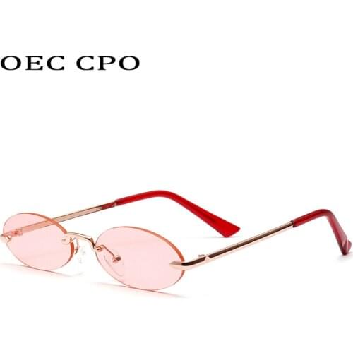 OEC CPO Frameless Retro Small Oval Sunglasses Women 2019 Designer Unisex Metal Glasses Clear Pink Lens Brand Eyewear O219