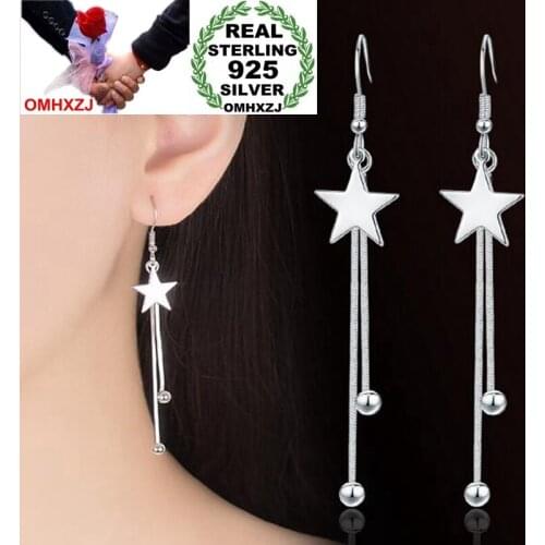 OMHXZJ Wholesale Jewelry Lovely Fashion joker kpop for Woman Gift Star beads 925 Sterling Silver Long Tassel drop Earrings YS221