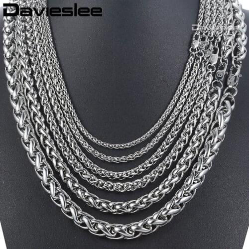 Braided Wheat Chain Necklace for Men Stainless Steel Mens Necklaces Chains Silver Color Fashion Jewelry 3/4/6/8/10mm DKNM158