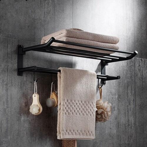 Movable Bath Towel Holder with Hooks Foldable Black Oil Wall Mounted 50 cm Bathroom Towel Rack Towel Holder Copper Towel Shelf