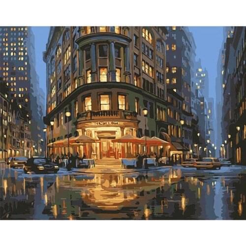 SDOYUNO 40x50cm Oil Painting By Numbers Kits Night City Frameless Coloring By Numbers Scenery Digital DIY Paint Numbers On Canva