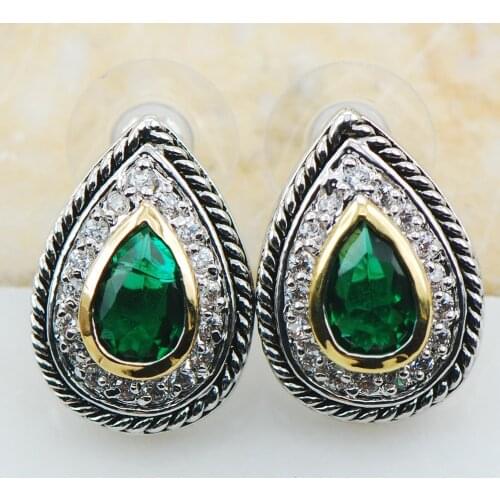 Simulated Emerald 925 Sterling Silver Earrings TE617