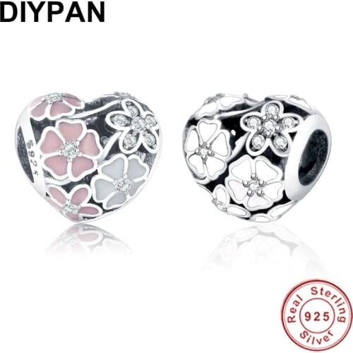 Fit Pandora Original Bracelet Charm 925 Sterling Silver Flower Poetic Blooms Charm Beads Bangle DIY Jewelry Berloque