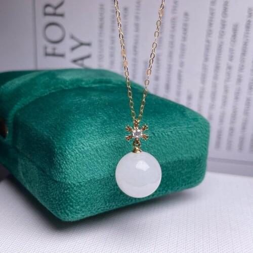 SHILOVEM 18k yellow gold natural white Jasper pendants Christmas Gift fine Jewelry plant wedding no necklace mymz1212554hby