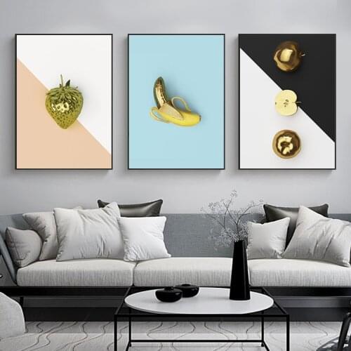 Modern Abstract Golden Fruits Wall Art Canvas Painting Nordic Posters and Prints Decorative Wall Pictures Decor for Living Room