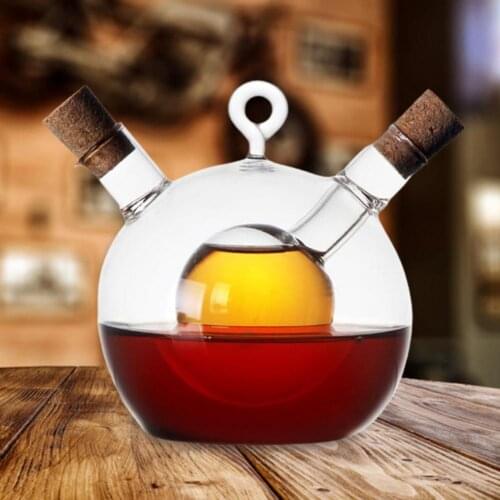 Anti-leak Oil Pot Glass Condiment Bottle Cruet Bottles Double Pourer Spout Stoppers for Cooking