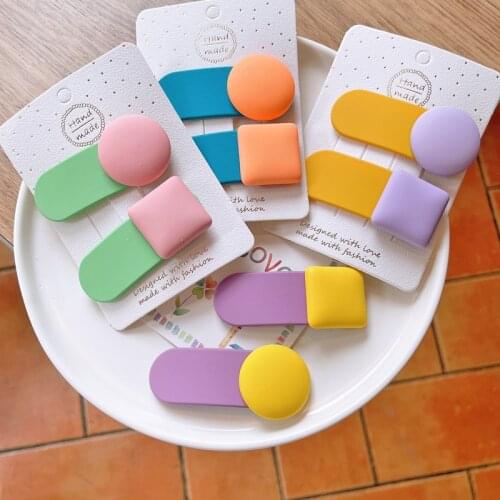 2PCS Korea Sweet Girl Small Candy Color Acrylic Geometric Hairpin Headwear Fashion Cute Clips Hair Accessories Barrette