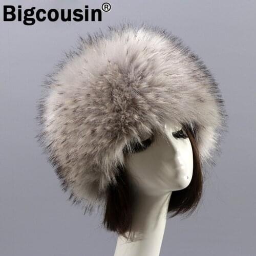 2021 Winter Fur Hats For Women Thicken Fashion Warm Faux Raccoon Fur Caps Russian Skullies Beanies Spring Outdoor Cap Earwarmer