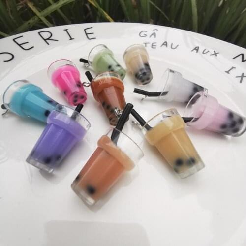 10pcs 0.7inch pearl Milk tea Drink Bottle Keychain Resin Charm Pendant necklace bracelet for DIY Jewelry Making accessories 2020