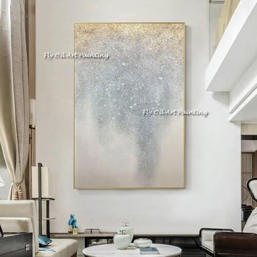 100% Handmade Painting Abstract Unframed Painting Nordic Simple Mural Modern Decorative Gold And Silver Point Wall Decor
