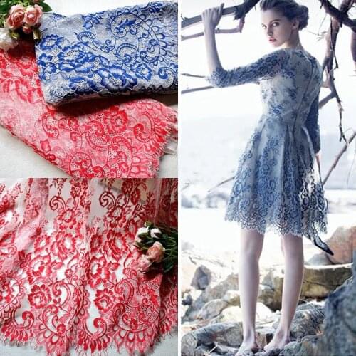 3M/Lot French Eyelash Guipure Lace Fabric Red Blue DIY Exquisite Lace Embroidery Clothes Wedding Dress Accessories