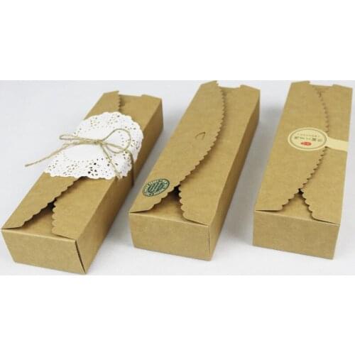 30PCS 23*7*4cm Scallop Top Kraft Paper Box Cookie Box Christmas Gift Box Macaron Packaging Emballage Carton New Year Gifts