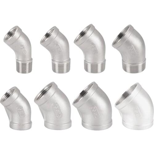 304 Stainless Steel 1/4 3/8 1/2 3/4 1-1/4 2" BSPT F To F F x M 45 Degrees Elbow For Connect Pipes And Valves Water Pipe Fittings