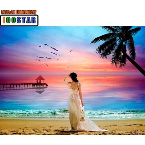 5D DIY Diamond mosaic diamond embroidery Woman looking at sea view embroidered Cross Stitch Home decoration Gift