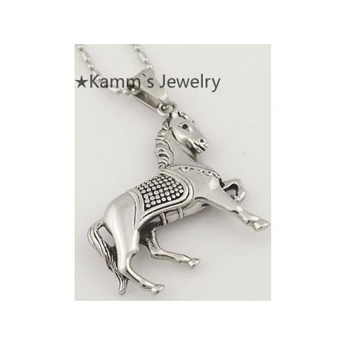 AMUMIU Hip Hop Rock A Saddle Horse Stainless Steel Link Chain Pendant Necklace Fashion Gifts Wholesale KP103