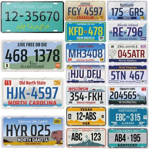 Car Plate Metal Tin Sign Retro Poster Car Number Metal Signs Vintage Poster Wall Plate State Club Pub Bar Home Wall Decor Signs