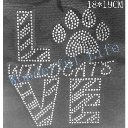 Free Shipping Kid Cute Vintage Purple Love Wildcat Kitty Cat Paw Animal Cartoon Rhinestone Iron on Transfer