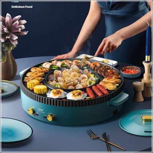 Smokeless grill 220V Multi-Function Hot Pot Barbecue One-Piece Pot Home Baking Tray Roasting and Frying Barbecue Machine