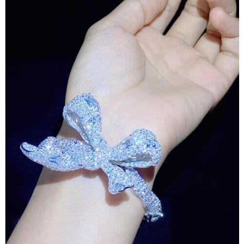 Cute romantic 925 sterling silver with cubic zircon bowknot bangle bracelet fine women jewelry for party anniversary
