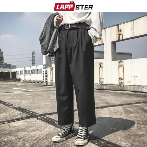 LAPPSTER Men Harajuku Streetwear Black Harem Pants 2021 Spring Man Korean Fashions Joggers Pant Male Vintage High Waist Pants