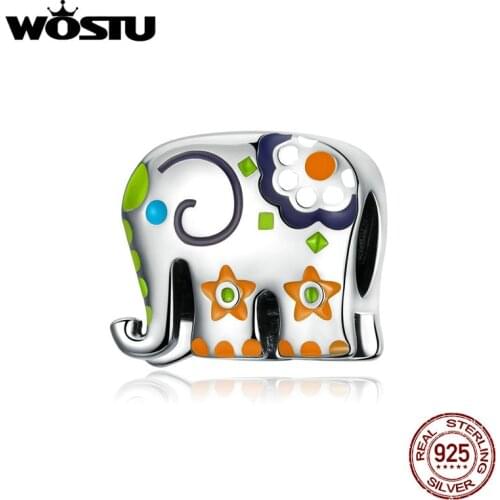 WOSTU Colorful Happy Elephant Beads Genuine 925 Sterling Silver Charms Fit Original Bracelet Pendant Jewelry Gift DAC095