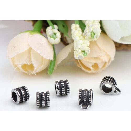 1PC Stainless Steel Bail Beads Cylinder Antique Silver Color Swirl 9mm x 7mm, Hole: Approx 4mm 1.8mm For DIY Jewelry Making