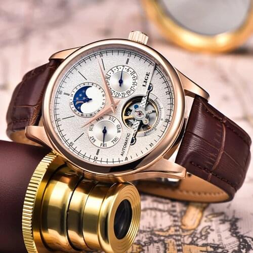 Reloj LIGE Men Watch Mechanical Tourbillon Luxury Fashion Brand Leather Man Sport Watches Mens Automatic Watch Relogio Masculino