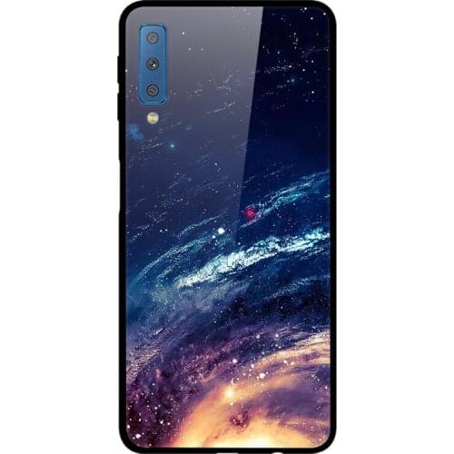 For Samsung Galaxy A7 Phone Case Tempered Glass Case Back Cover Star Sky Pattern