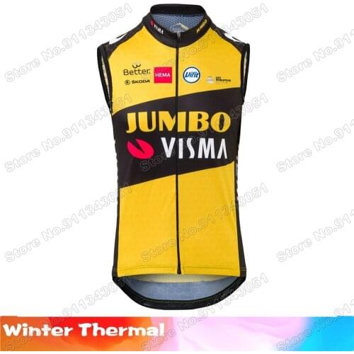 Winter Jumbo Visma 2021 Cycling Jersey Sleeveless Warm Pro Team Bicycle Vest Mountain Road Bike Clothing MTB Maillot
