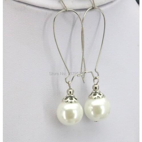 Hot Ornament Gifts For Women Girls 10mm White Round Glass Pearl Beads Earrings Jewelry Making Design