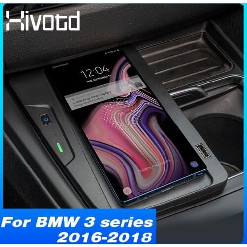 Hivotd QI Car Wireless Charger 10W Interior Accessories Fast Phone Charging Holder Panel Plate For BMW 3 Series F30 2016-2018