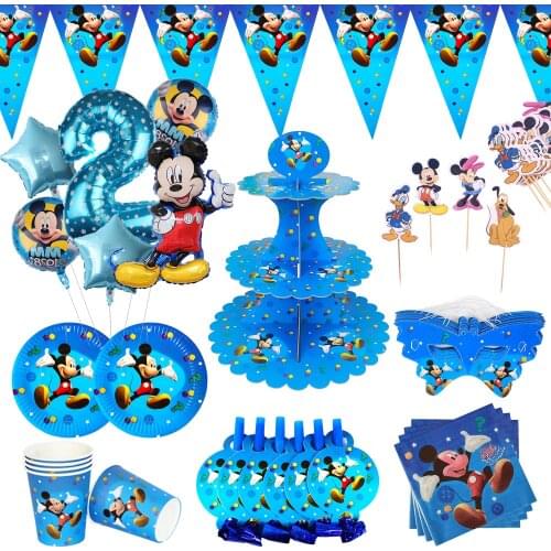Mickey Mouse Party Supplies Decorations Paper Cups Plates Napkins Banner Tablecloth Balloons Boys Birthday Baby Shower
