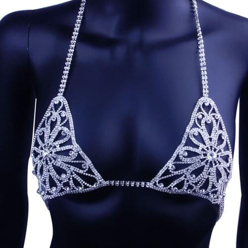 VCU Flower-shaped Crystal Underwear Jewelry Bikini for Women Sexy Rhinestone Bra and Panties Set Nightclub Party Body Chain