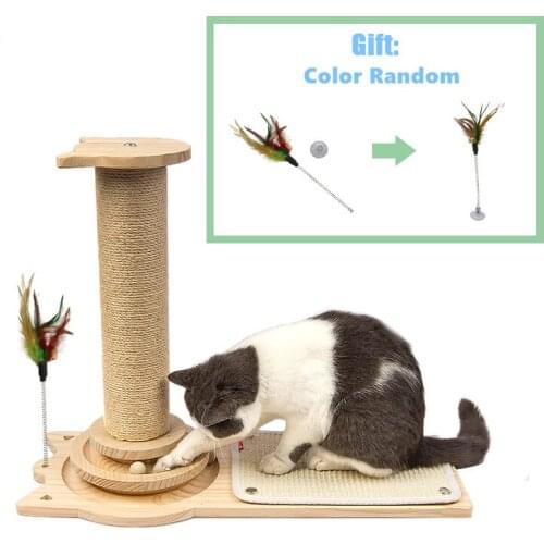Cat Funny Toy Wooden Scratching Frame with Feather Ball Toy Climbing Stand Interactive Training Toys for Cats Kitten