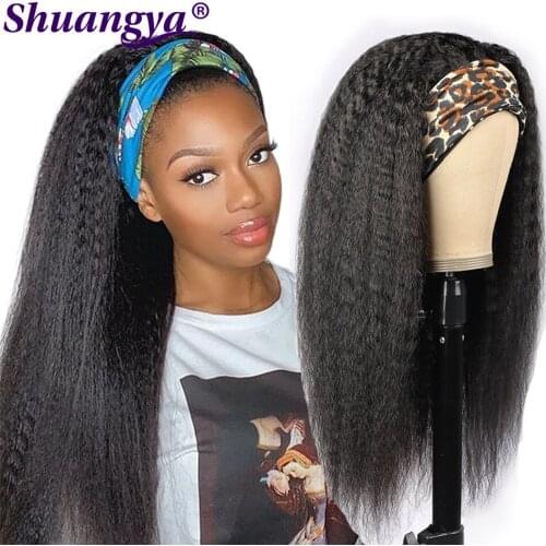 Kinky Straight Headband Wig Human Hair 180Density Full Machine Made Wigs Brazilian Yaki Headband Human Hair Wigs For Black Women
