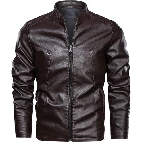New Spring Leather Jacket Men Autumn Stand Collar Motorcycle Leather Jacket Male Casual Zippers Coat Black Brown