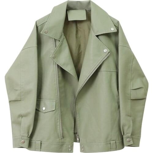 New Autumn Plus size Women Faux Leather jacket Casual Loose Oversize Soft PU Motorcycle leather coat Female Zipper Rivet Outwear