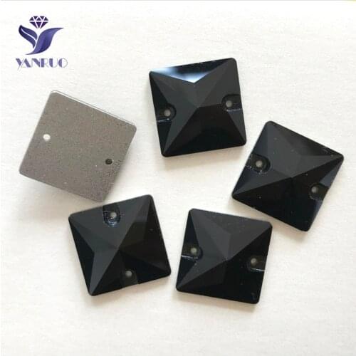 YANRUO 3240 All Sizes Jet Flatback Sewing Stones Strass Loose Crystals Sew On Square Rhinestone For Clothes