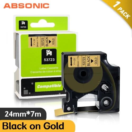Absonic 24mm*7m Printer Ribbon for Dymo D1 Label Printer Black on Gold Label Tape Home Office Sticker 53723 for Dymo Labeller