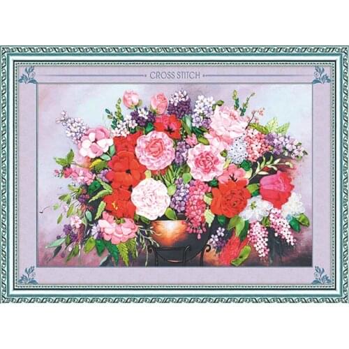 50cm*70cm 3D embroidery ribbons bordar accesorios diy cross stitch printed cloth paintings on canvas for living room decoration