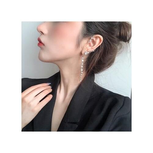 New Korean Jewelry Long Ear clip Crystal Pendant Single Earring Gift for Women and Girl