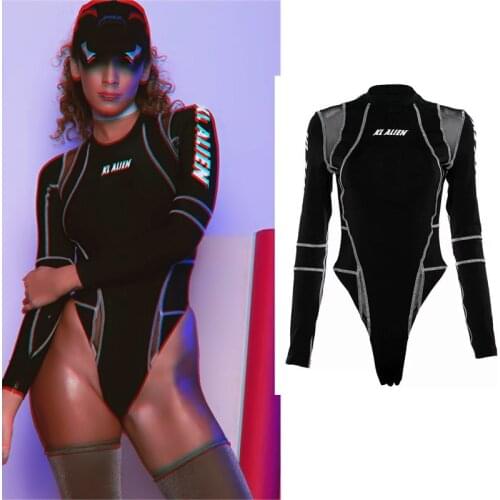 DJ DS Performance Clothes Jazz Dance Costumes Lead Dance Team Letters Net Yarn Stitching Sports Rave Hip-Hop Jumpsuit XS1663