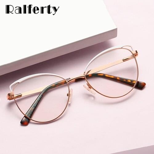Ralferty 2021 Decorative Eyeglass Frame Women Myopia Glasses Eyewear Metal Anti Blue Point armacao de oculos de grau feminino