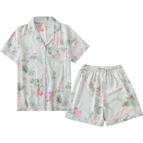 Flower Printed Cotton Pajamas Suit Women Spring and Autumn Silk Long-sleeved Trousers Casual Style Pyjama Femme