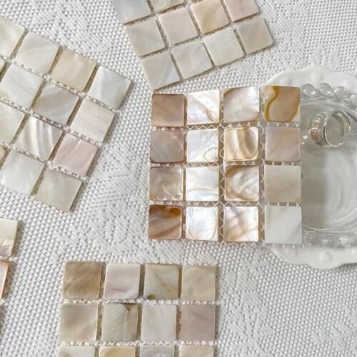 Ins Korean Style Natural Shell Square Coaster Mosaic Heat Insulation Coaster Placing Photography Props Room Decoration