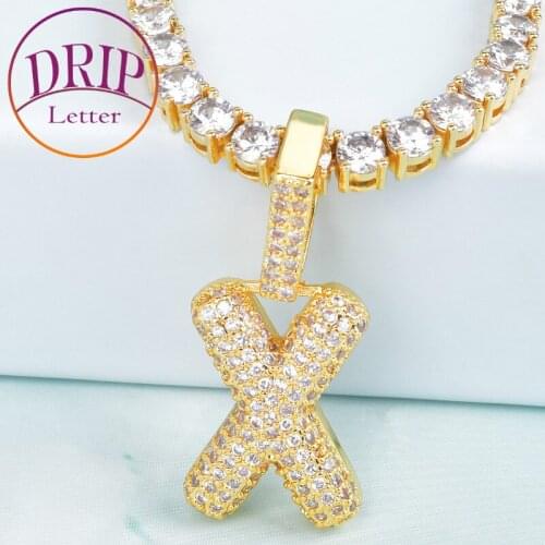 Small Bubble Single Letters Pendant For Men Women Gold Color Cubic Zircon Necklace Charm Hip Hop Jewelry A-Z