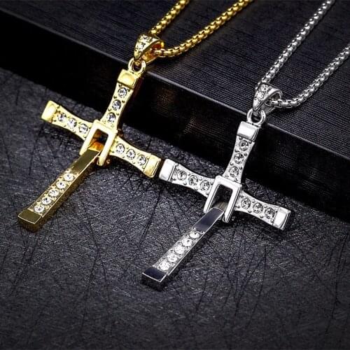 Completely 316L Stainless Steel Cross Necklace Pure Titanium Steel Cross Pendant With Dazzling Zircons "F Of F" Style Jewelry
