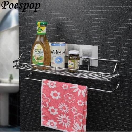 POSEPOP 40cm wall mounted Metal rack bathroom shelves kitchen rack chromed meta for storage shampoo holder with towel rack