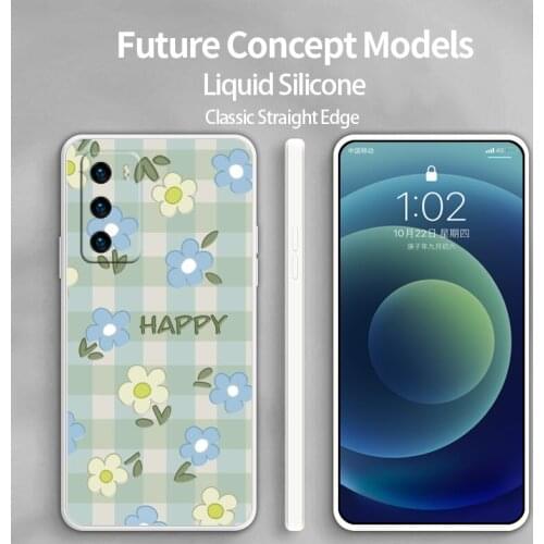 Cyan Tartan Flower Phone Case For Huawei P40 P40Lite P30 P20 Mate 40 40Pro 30 20 Pro Lite P Smart 2021 Y7a Silicone Cover